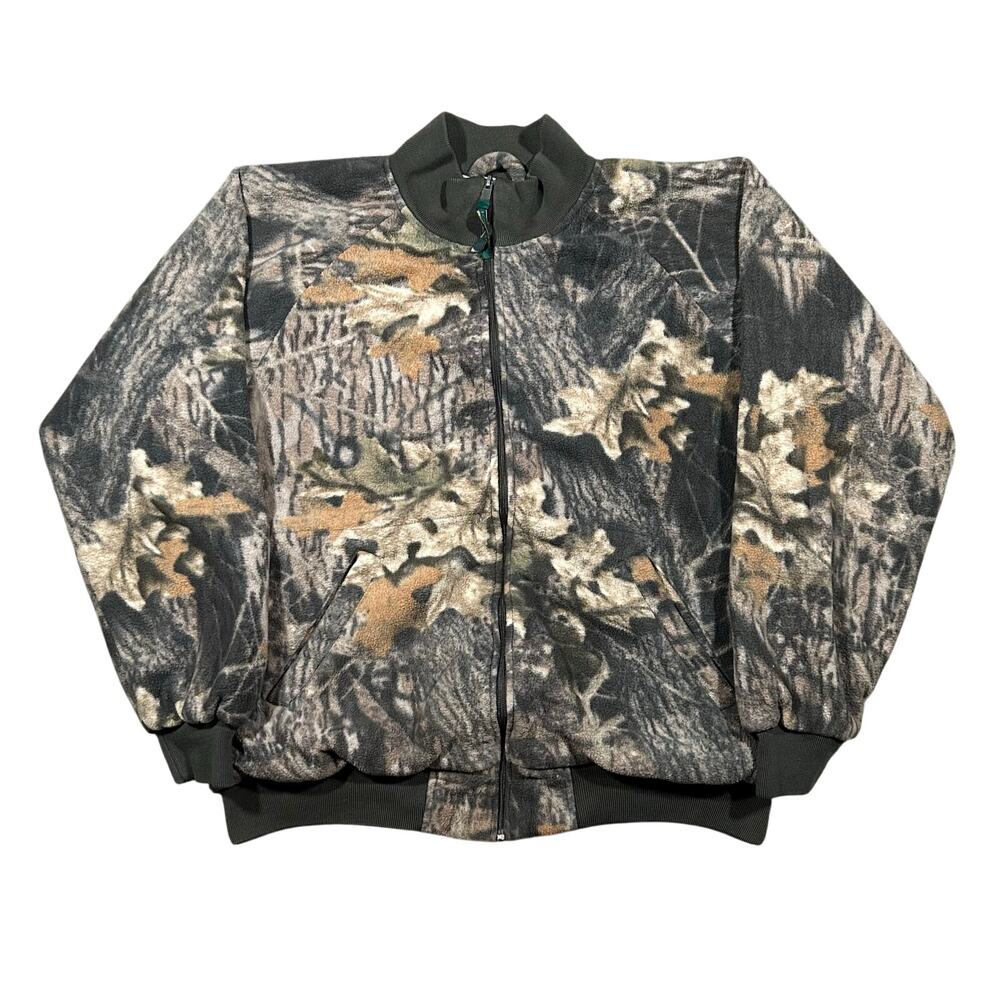 Vintage 90s Real Tree Camo Fleece Bomber Jacket Mens Large Full Zip Insulted
